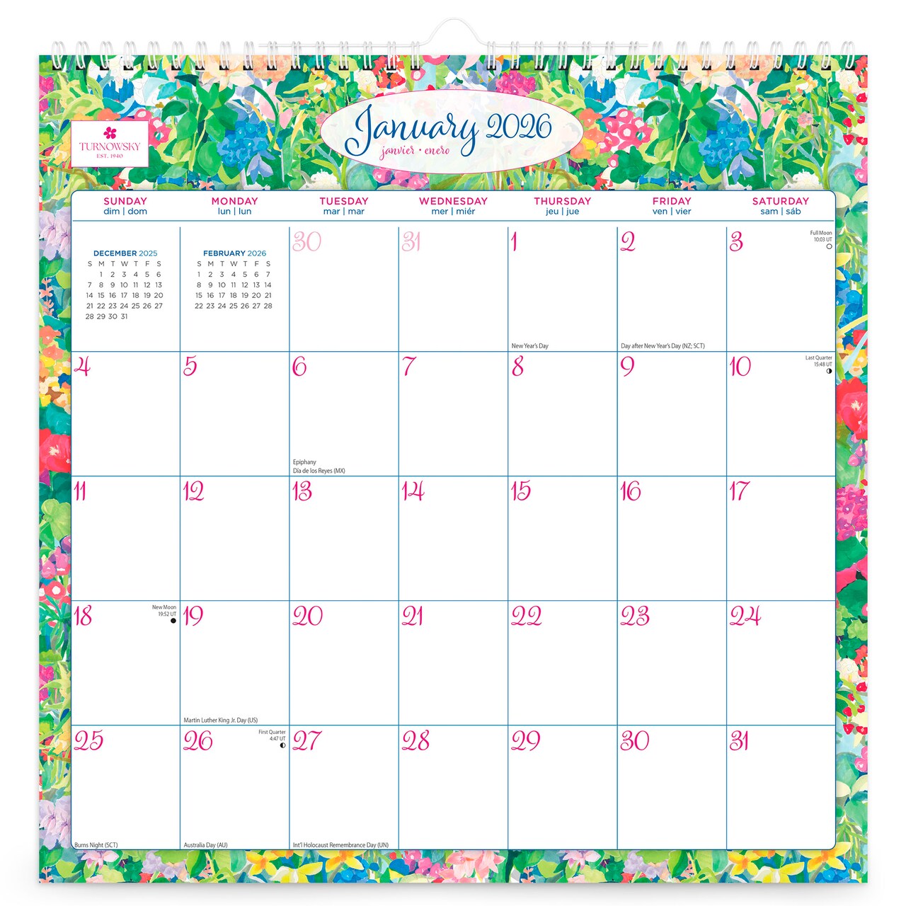 House of Turnowsky OFFICIAL | 2026 12 x 12 Inch (Hanging) Monthly Square Wire-O Calendar | Sticker Sheet